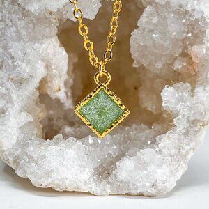 3/$20 14k Gold Green Glitter Resin Diamond Charm Handmade Pendant Necklace